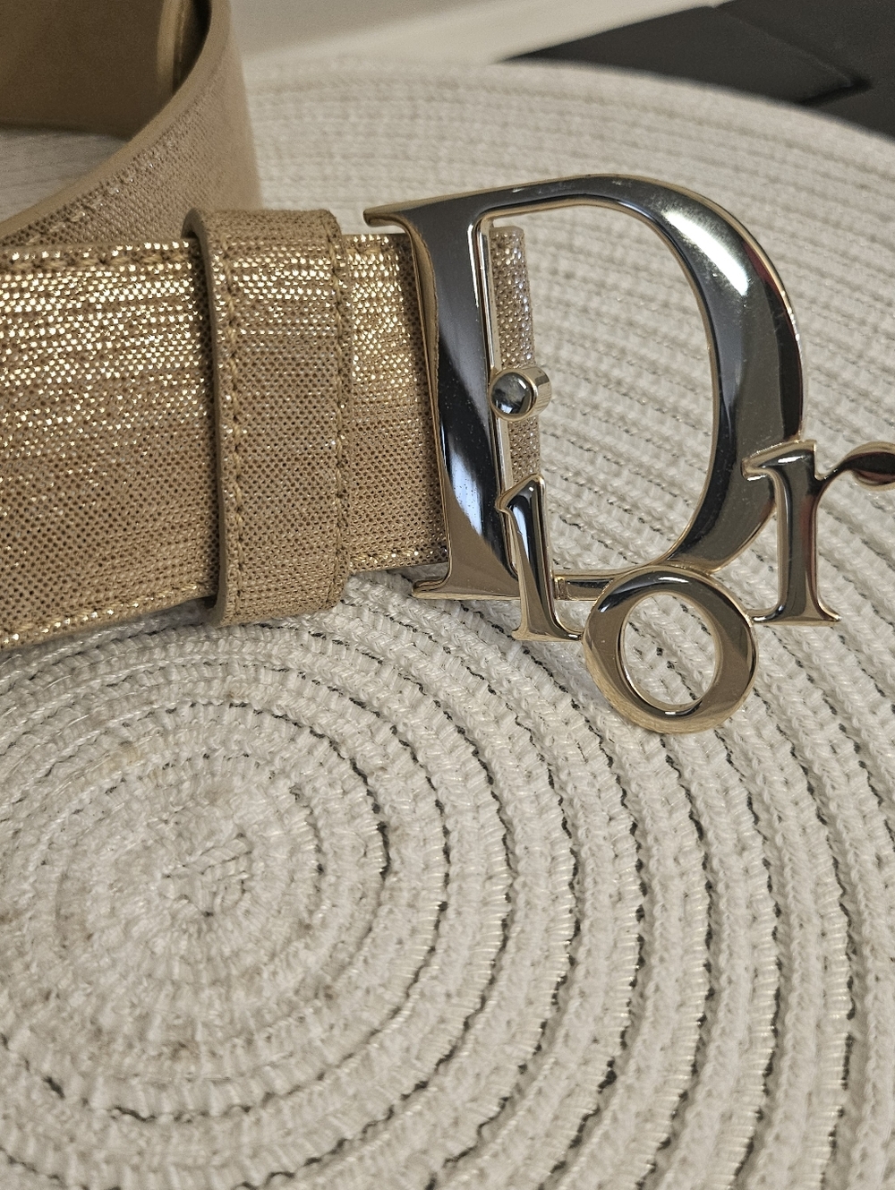 Vintage Christian Dior Diorquake Wide Logo Belt Size 85 Gold Buckle - Picture 5 of 8